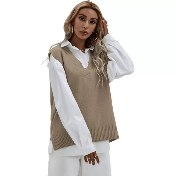 SweatyRocks Women's Sleeveless V Neck Ribbed Knit Split Pullover Sweater Vest