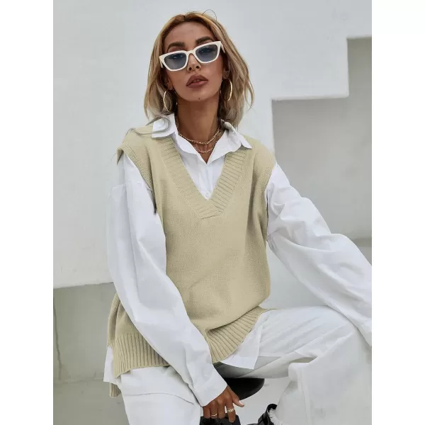 SweatyRocks Women's Sleeveless V Neck Ribbed Knit Split Pullover Sweater Vest