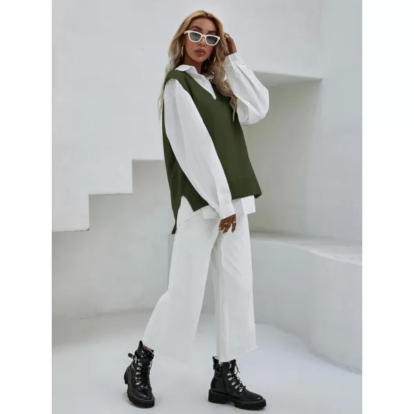 SweatyRocks Women's Sleeveless V Neck Ribbed Knit Split Pullover Sweater Vest