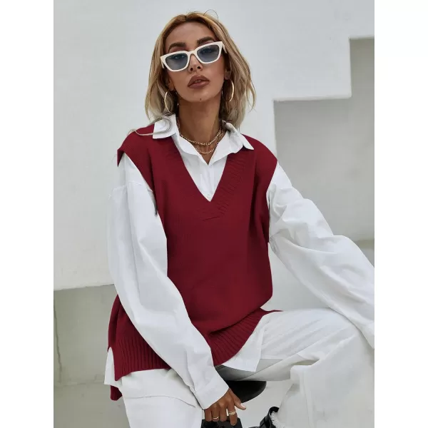 SweatyRocks Women's Sleeveless V Neck Ribbed Knit Split Pullover Sweater Vest