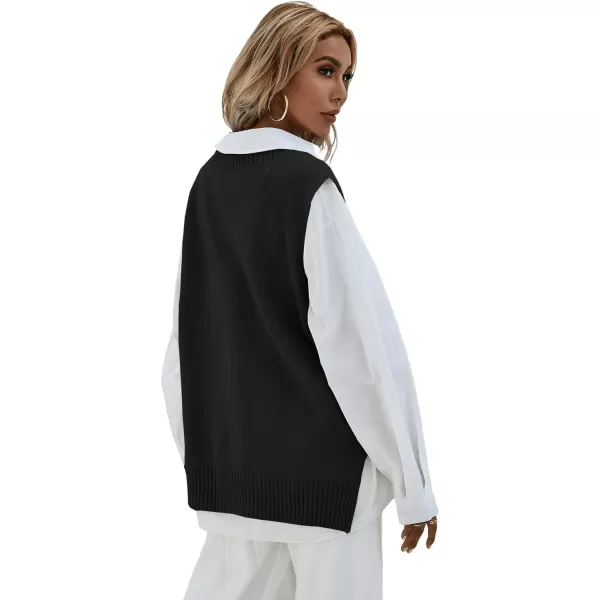 SweatyRocks Women's Sleeveless V Neck Ribbed Knit Split Pullover Sweater Vest