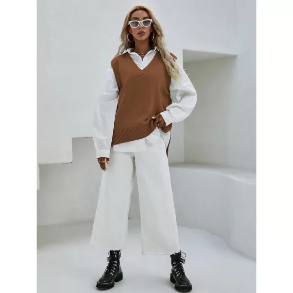 SweatyRocks Women's Sleeveless V Neck Ribbed Knit Split Pullover Sweater Vest