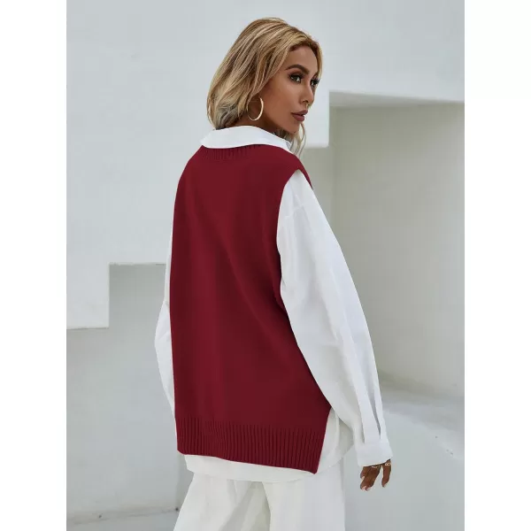 SweatyRocks Women's Sleeveless V Neck Ribbed Knit Split Pullover Sweater Vest