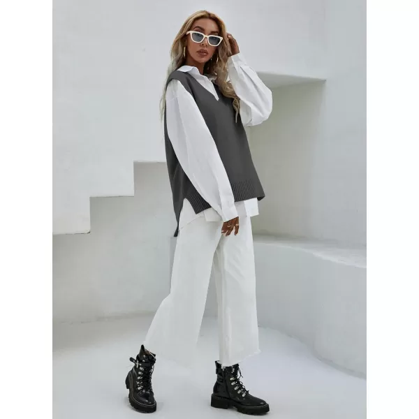SweatyRocks Women's Sleeveless V Neck Ribbed Knit Split Pullover Sweater Vest