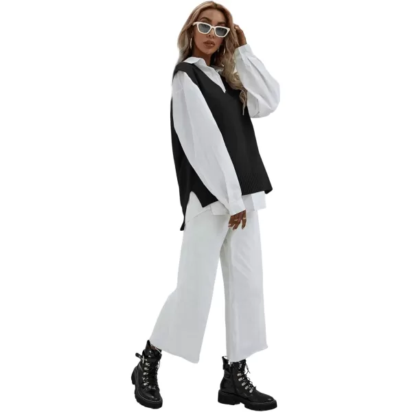 SweatyRocks Women's Sleeveless V Neck Ribbed Knit Split Pullover Sweater Vest