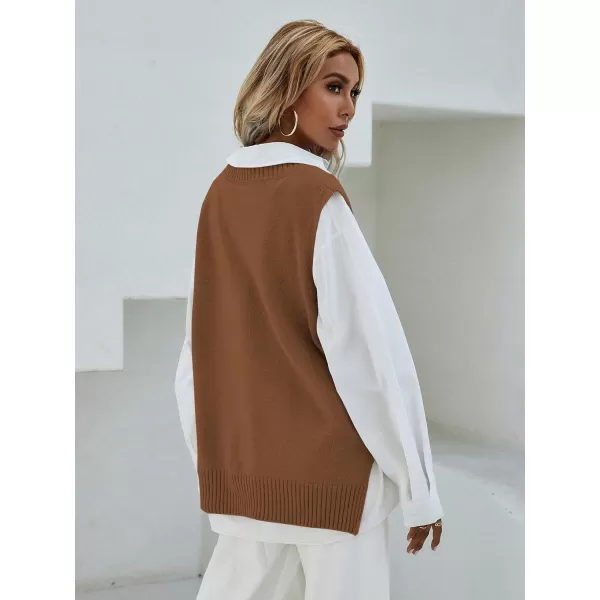 SweatyRocks Women's Sleeveless V Neck Ribbed Knit Split Pullover Sweater Vest
