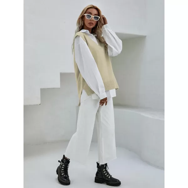 SweatyRocks Women's Sleeveless V Neck Ribbed Knit Split Pullover Sweater Vest