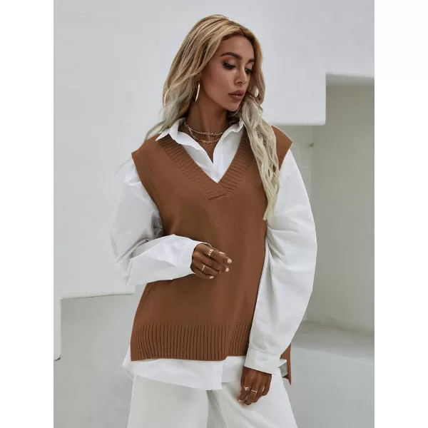 SweatyRocks Women's Sleeveless V Neck Ribbed Knit Split Pullover Sweater Vest