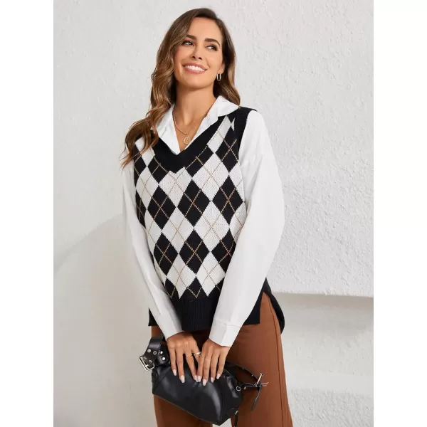 SweatyRocks Women's Sleeveless V Neck Ribbed Knit Split Pullover Sweater Vest