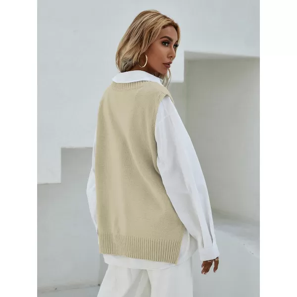 SweatyRocks Women's Sleeveless V Neck Ribbed Knit Split Pullover Sweater Vest