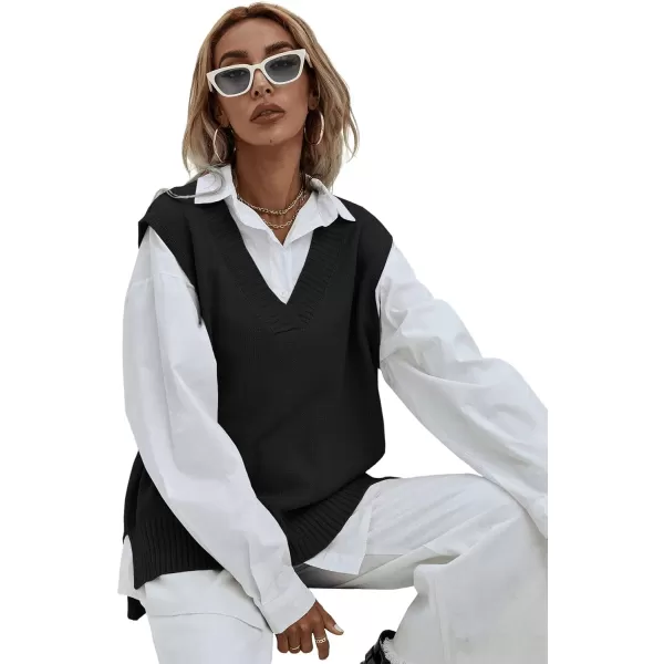 SweatyRocks Women's Sleeveless V Neck Ribbed Knit Split Pullover Sweater Vest