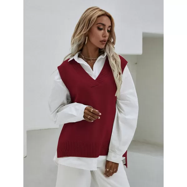 SweatyRocks Women's Sleeveless V Neck Ribbed Knit Split Pullover Sweater Vest