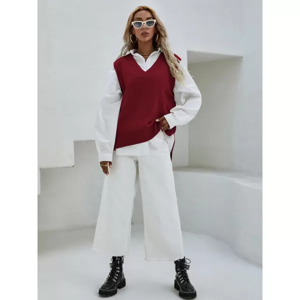 SweatyRocks Women's Sleeveless V Neck Ribbed Knit Split Pullover Sweater Vest