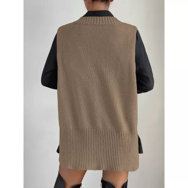 SweatyRocks Women's Sleeveless V Neck Ribbed Knit Split Pullover Sweater Vest