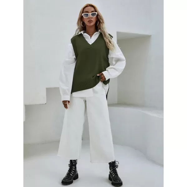SweatyRocks Women's Sleeveless V Neck Ribbed Knit Split Pullover Sweater Vest