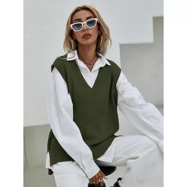 SweatyRocks Women's Sleeveless V Neck Ribbed Knit Split Pullover Sweater Vest