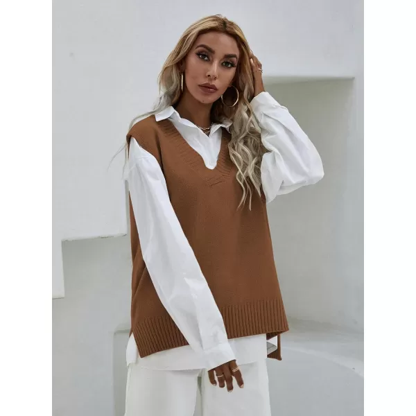 SweatyRocks Women's Sleeveless V Neck Ribbed Knit Split Pullover Sweater Vest