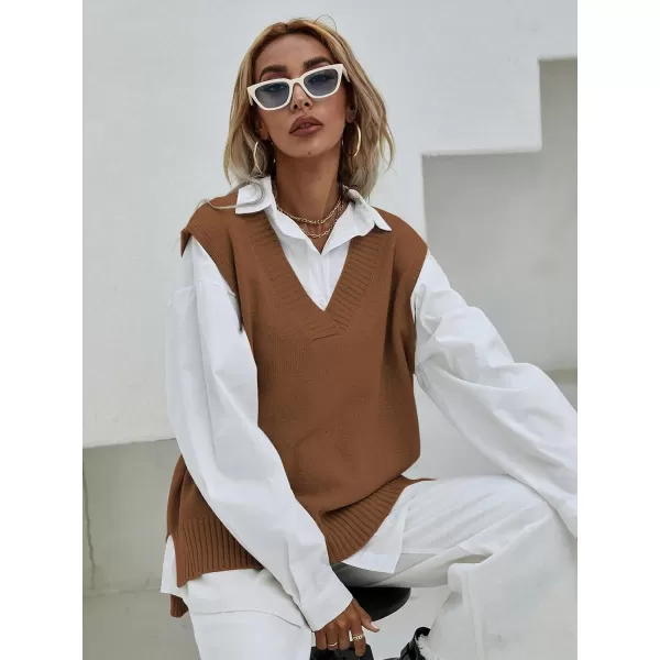 SweatyRocks Women's Sleeveless V Neck Ribbed Knit Split Pullover Sweater Vest