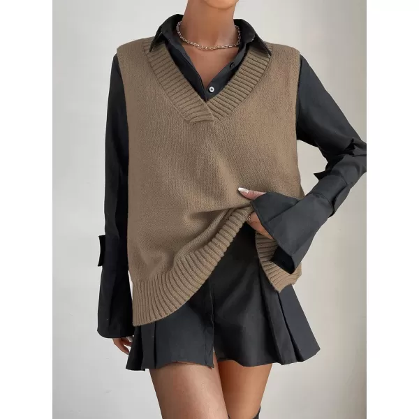 SweatyRocks Women's Sleeveless V Neck Ribbed Knit Split Pullover Sweater Vest