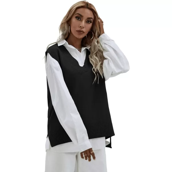 SweatyRocks Women's Sleeveless V Neck Ribbed Knit Split Pullover Sweater Vest