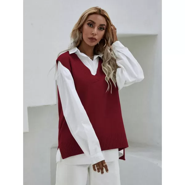 SweatyRocks Women's Sleeveless V Neck Ribbed Knit Split Pullover Sweater Vest