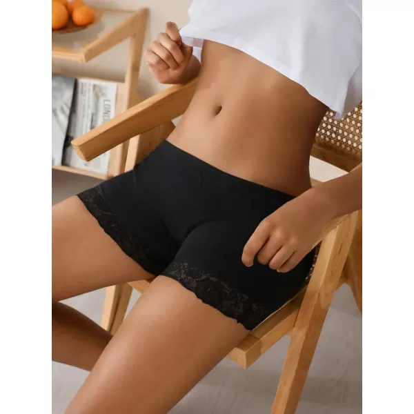 SweatyRocks Women's Slip Underwear Contrast Lace Seamless Boyshorts Panties Rib Knit Safety Shorts