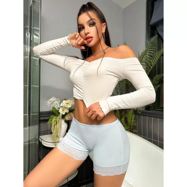 SweatyRocks Women's Slip Underwear Contrast Lace Seamless Boyshorts Panties Rib Knit Safety Shorts