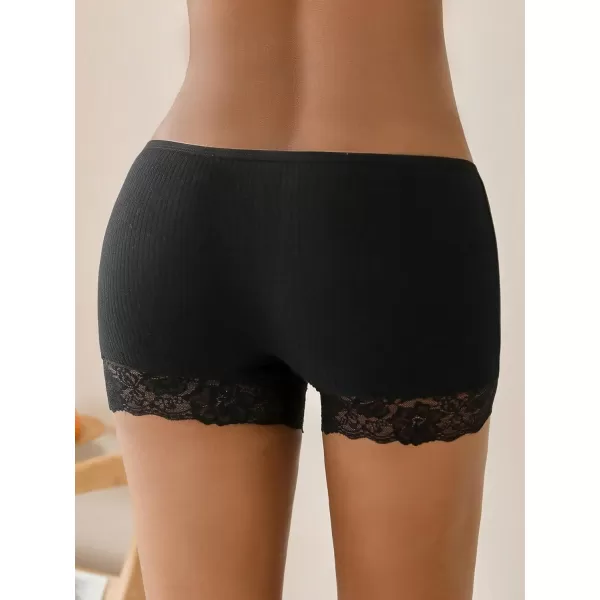 SweatyRocks Women's Slip Underwear Contrast Lace Seamless Boyshorts Panties Rib Knit Safety Shorts