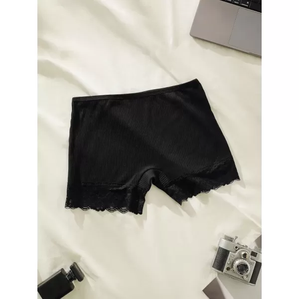SweatyRocks Women's Slip Underwear Contrast Lace Seamless Boyshorts Panties Rib Knit Safety Shorts