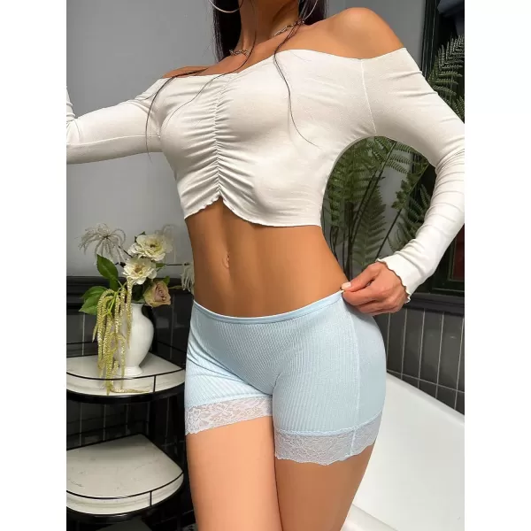 SweatyRocks Women's Slip Underwear Contrast Lace Seamless Boyshorts Panties Rib Knit Safety Shorts