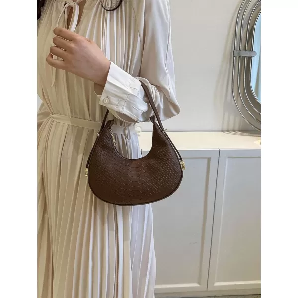 SweatyRocks Women's Snakeskin Embossed Hobo Bag Adjustable Strap Shoulder Handbag Solid Clutch Purse Round Bags