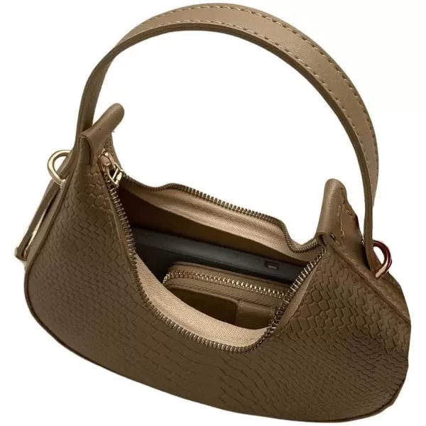 SweatyRocks Women's Snakeskin Embossed Hobo Bag Adjustable Strap Shoulder Handbag Solid Clutch Purse Round Bags