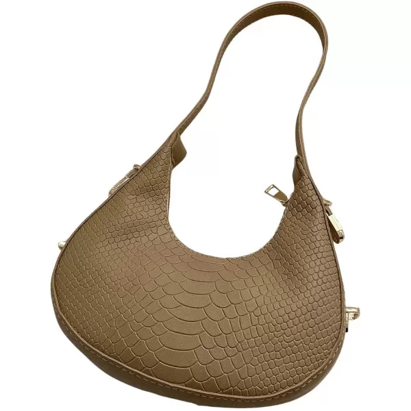SweatyRocks Women's Snakeskin Embossed Hobo Bag Adjustable Strap Shoulder Handbag Solid Clutch Purse Round Bags