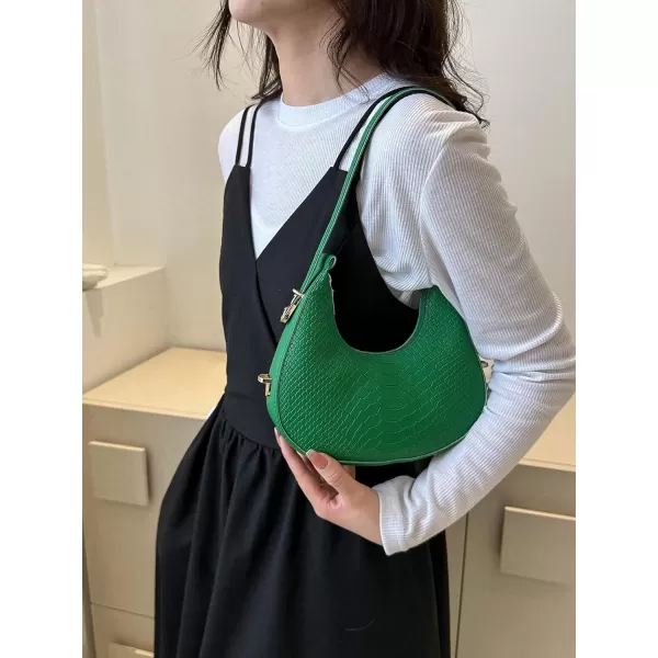 SweatyRocks Women's Snakeskin Embossed Hobo Bag Adjustable Strap Shoulder Handbag Solid Clutch Purse Round Bags