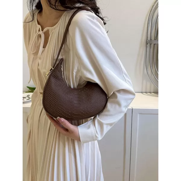 SweatyRocks Women's Snakeskin Embossed Hobo Bag Adjustable Strap Shoulder Handbag Solid Clutch Purse Round Bags