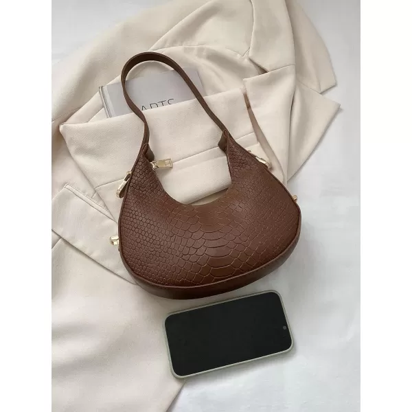 SweatyRocks Women's Snakeskin Embossed Hobo Bag Adjustable Strap Shoulder Handbag Solid Clutch Purse Round Bags
