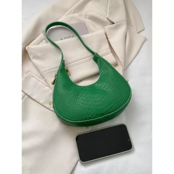 SweatyRocks Women's Snakeskin Embossed Hobo Bag Adjustable Strap Shoulder Handbag Solid Clutch Purse Round Bags