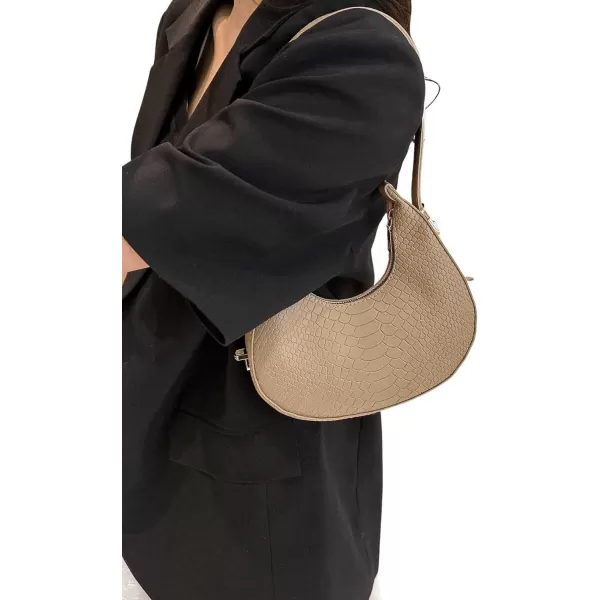 SweatyRocks Women's Snakeskin Embossed Hobo Bag Adjustable Strap Shoulder Handbag Solid Clutch Purse Round Bags