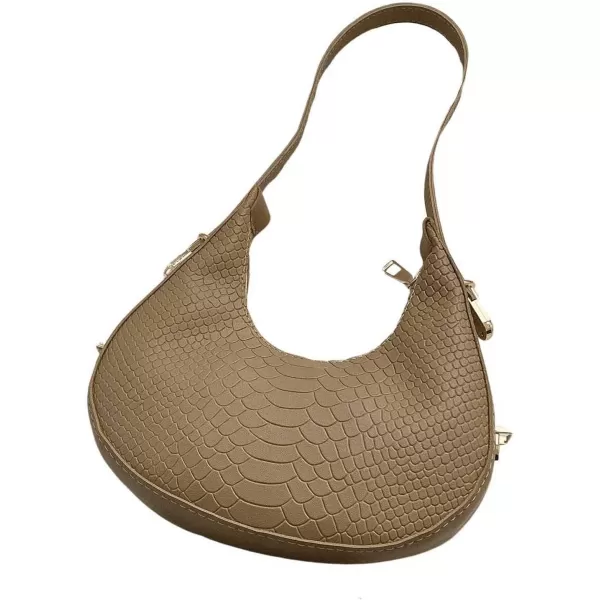 SweatyRocks Women's Snakeskin Embossed Hobo Bag Adjustable Strap Shoulder Handbag Solid Clutch Purse Round Bags