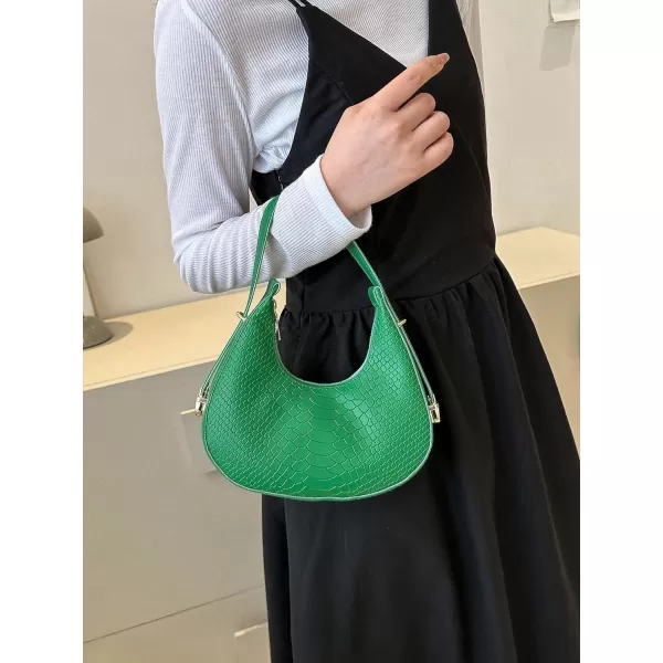 SweatyRocks Women's Snakeskin Embossed Hobo Bag Adjustable Strap Shoulder Handbag Solid Clutch Purse Round Bags