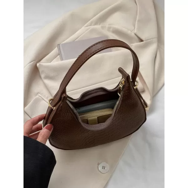 SweatyRocks Women's Snakeskin Embossed Hobo Bag Adjustable Strap Shoulder Handbag Solid Clutch Purse Round Bags