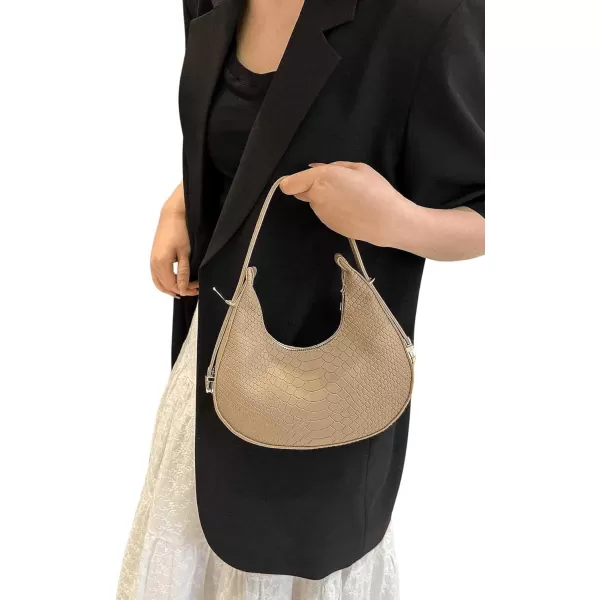 SweatyRocks Women's Snakeskin Embossed Hobo Bag Adjustable Strap Shoulder Handbag Solid Clutch Purse Round Bags