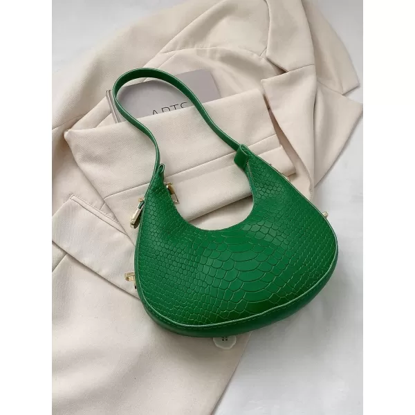 SweatyRocks Women's Snakeskin Embossed Hobo Bag Adjustable Strap Shoulder Handbag Solid Clutch Purse Round Bags