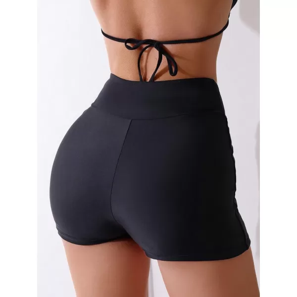 SweatyRocks Women's Solid High Waist Bikini Bottom Crossover High Cut Swimsuit Swim Shorts