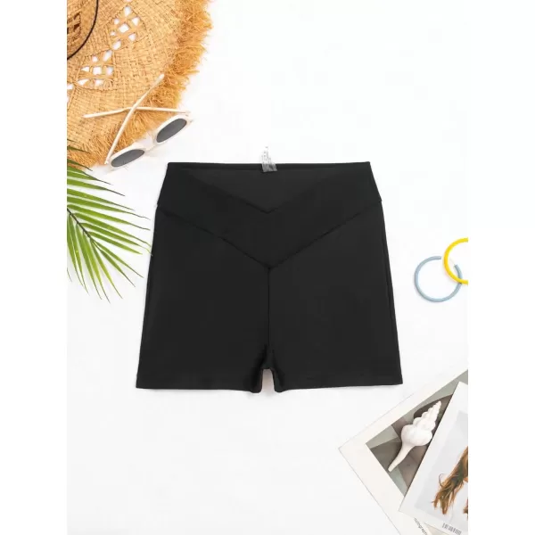 SweatyRocks Women's Solid High Waist Bikini Bottom Crossover High Cut Swimsuit Swim Shorts