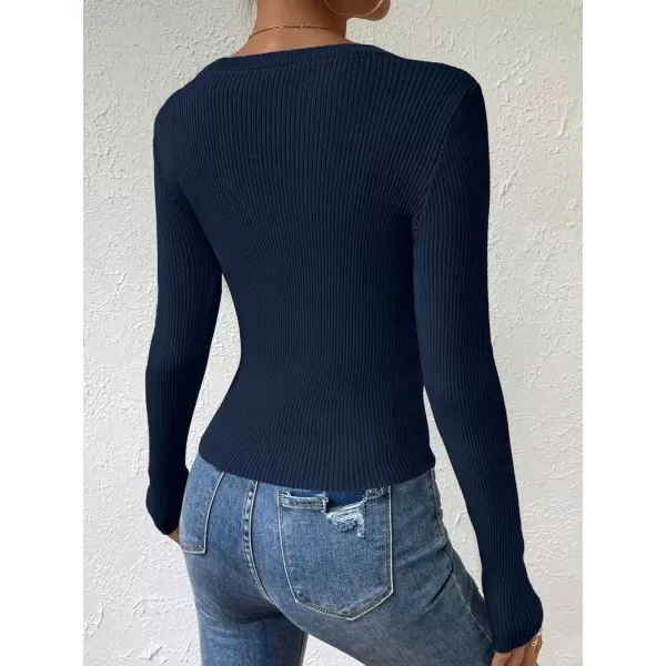 SweatyRocks Women's Solid Ribbed Knit Round Neck Sweater Long Sleeve Slim Fit Pullover Tops