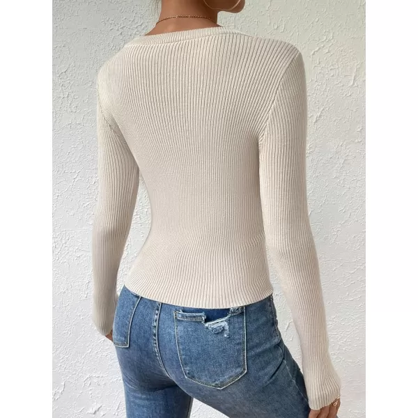 SweatyRocks Women's Solid Ribbed Knit Round Neck Sweater Long Sleeve Slim Fit Pullover Tops