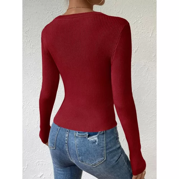 SweatyRocks Women's Solid Ribbed Knit Round Neck Sweater Long Sleeve Slim Fit Pullover Tops