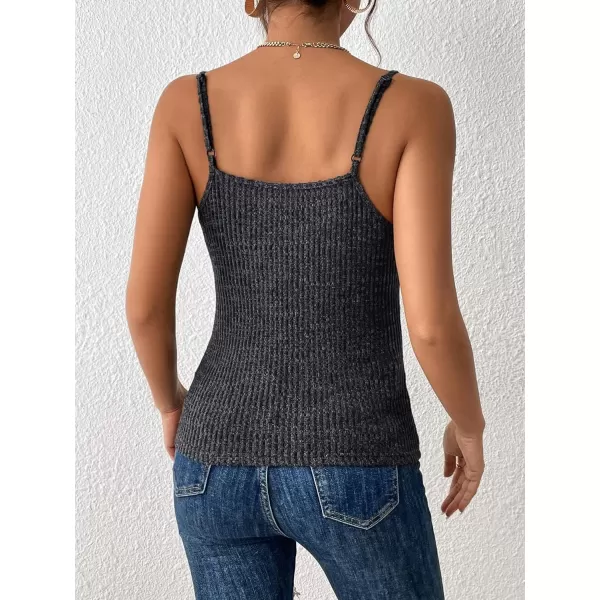 SweatyRocks Women's Solid Twist Front V Neck Cami Top Spaghetti Strap Ribbed Tank Top