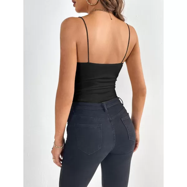SweatyRocks Women's Spagehtti Strap Cowl Neck Ruched Slim Fit Cami Bodysuit Leotard